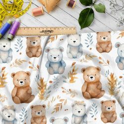 Ткань премиум сатин медведи с осенними ветками