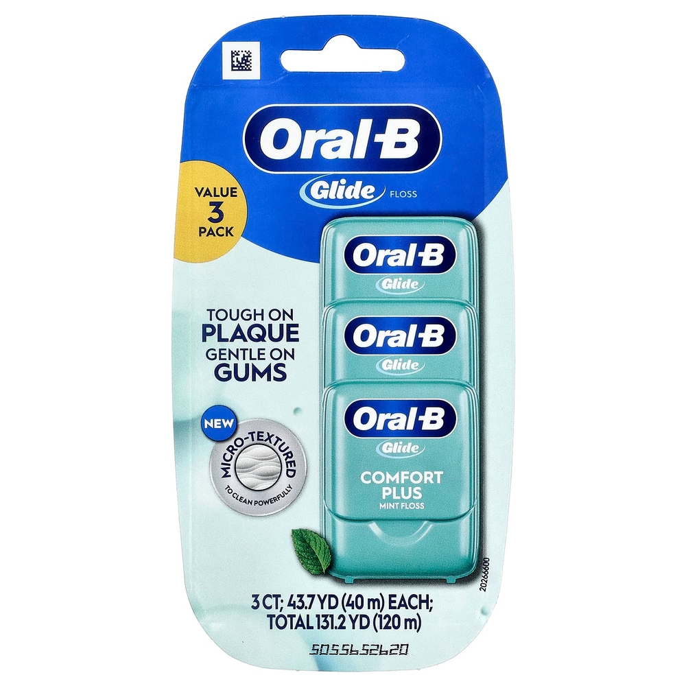 Oral-B, Glide, нить Comfort Plus, мята, 3 шт., 40 м (43,7 ярда) каждый