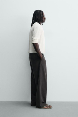 ZARA БРЮКИ BALLOON FIT С ЗАЩИПАМИ И ПОЯСОМ, ЗЕЛЕНЫЙ/СЕРЫЙ