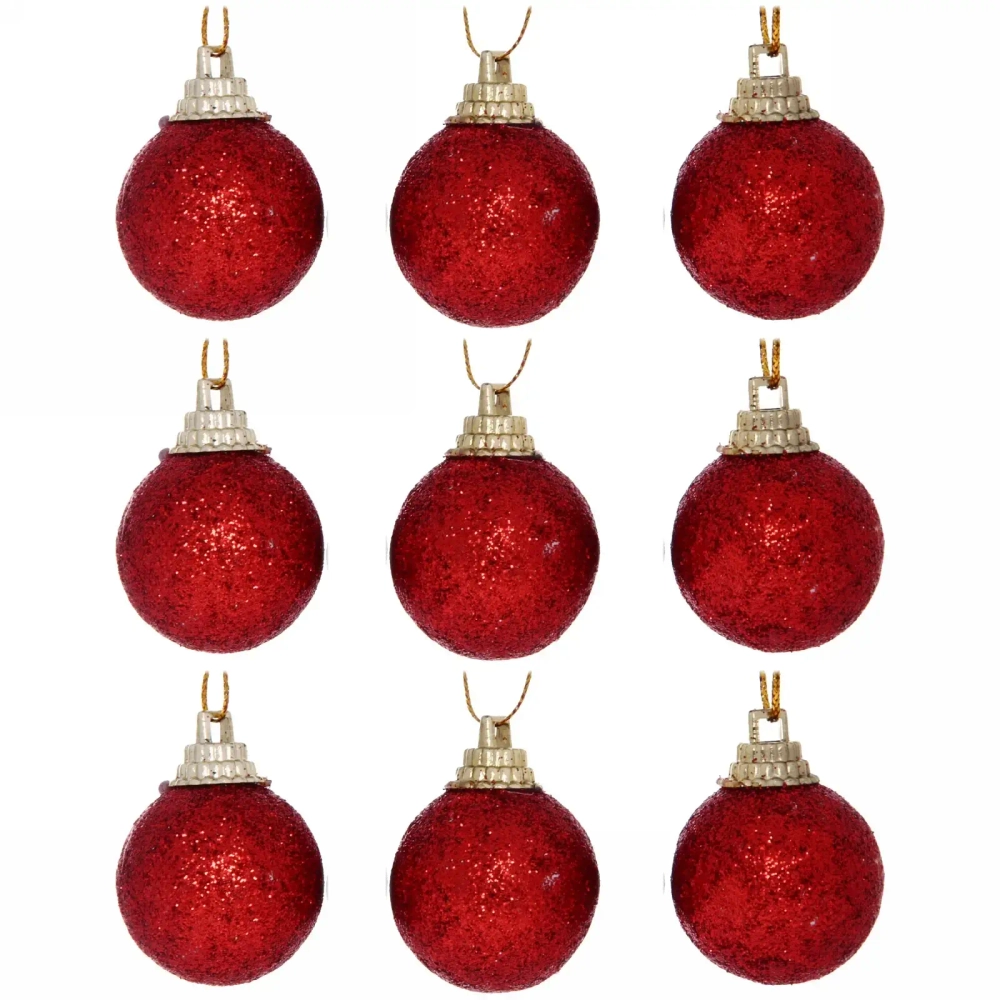 Новогодние шары 3 см (набор 9 шт) «Блестящее напыление», красный