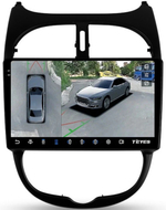 Магнитола для Peugeot 206 1998-2012 - Teyes CC3-2K-360 на Android 10, 2K QLED, 6Гб+128Гб, CarPlay, 4G SIM-слот, 4 камеры в комплекте