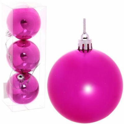 Новогодние шары 6 см (набор 3 шт) "Глянец", фуксия (Серпантин)