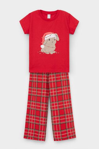 пижама  для девочки  К 1640/насыщенно-красный,шотландская клетка