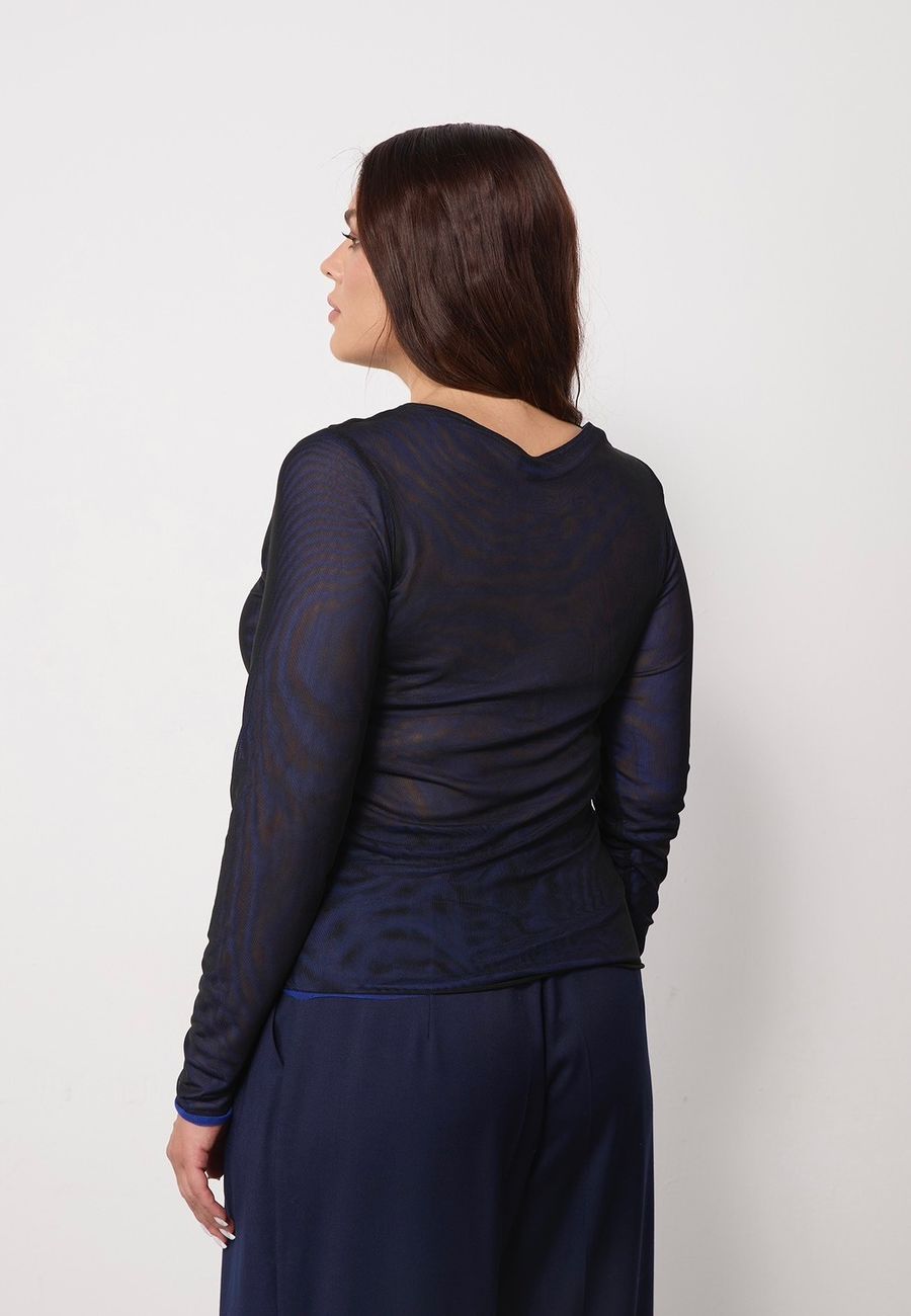 Лонгслив из сетки, синий