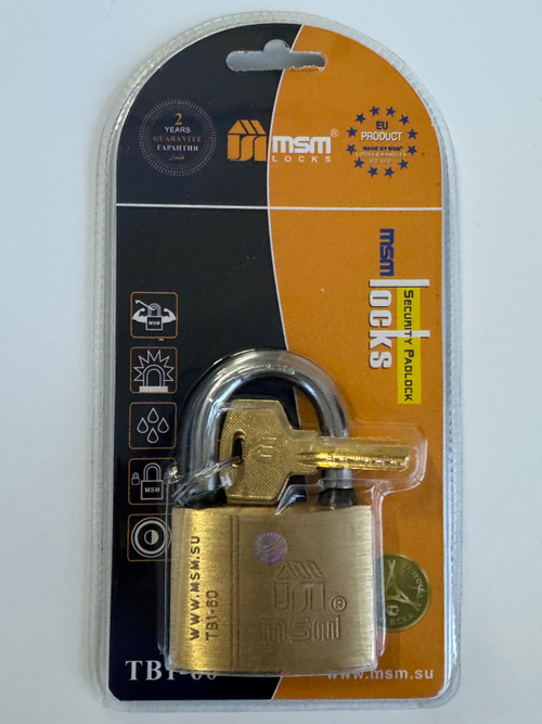 Замок навесной MSM TB1-60 латунь Blister 3 перфо ключей