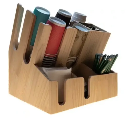 Стойка с 3 секциями под стаканы и 6 секциями под аксессуары (7002А-WO) ДЕРЕВО