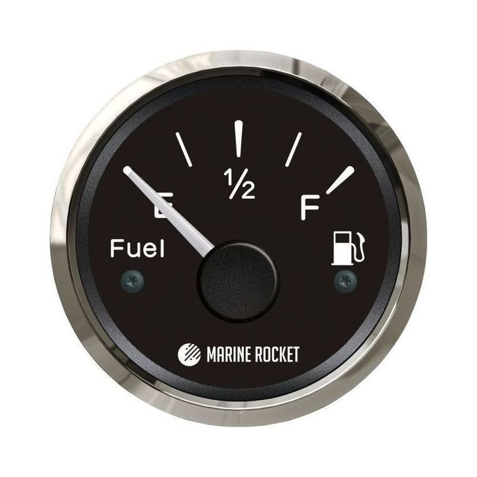Указатель уровня топлива 0-190 Ом (ЕВРО), черный циферблат, нержавеющий ободок, д. 52 мм, Marine Rocket