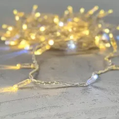 Светодиодная гирлянда с колпачком 100 теплых белых LED ламп 10 м., мерцание, 220-230 В., прозрачный провод ПВХ, IP65, LTC (PST100BLWCAP-10-2WW)