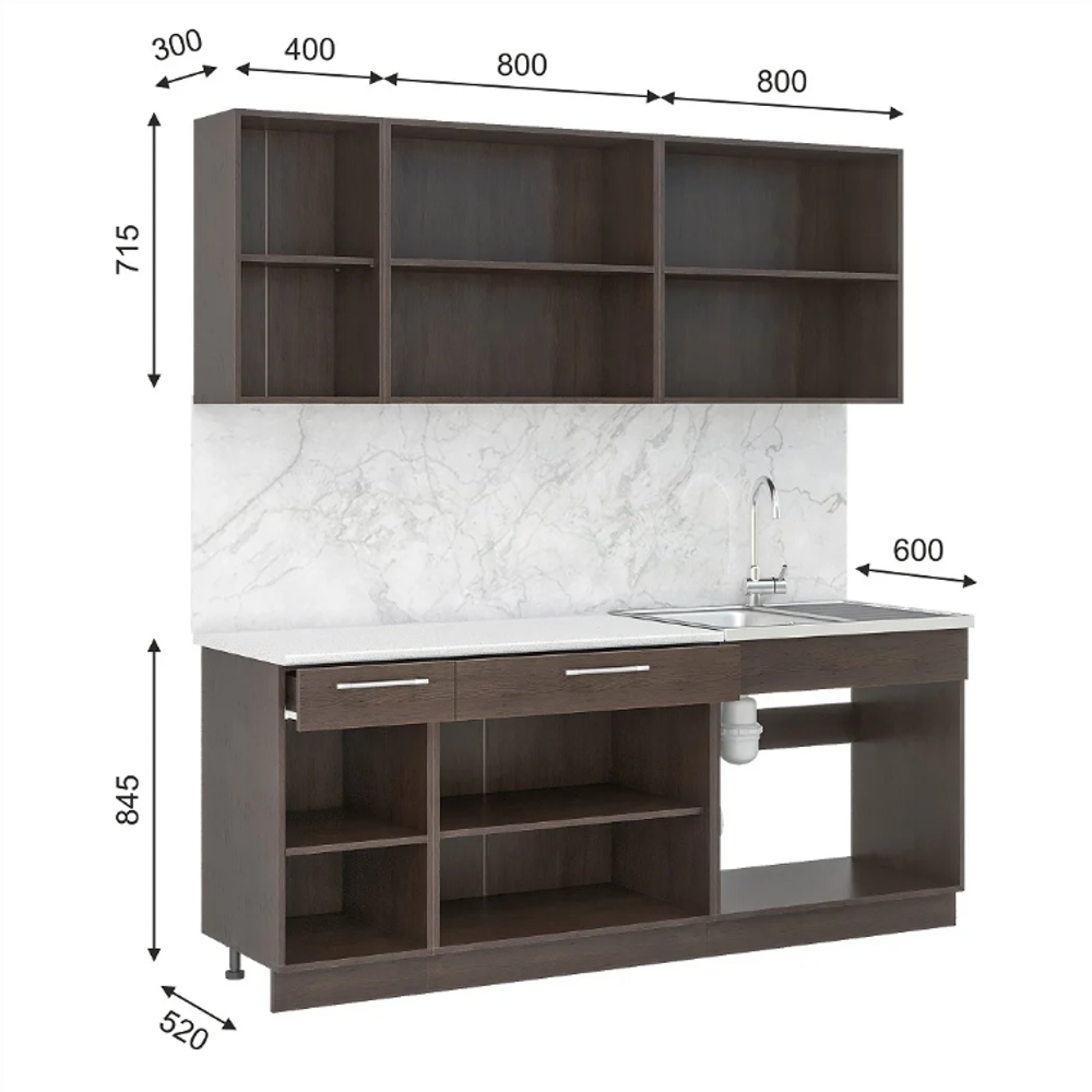 Кухня "Маша" 2,0м ЛДСП (белый/бетонный камень+угольн. камень),(столеш. Антарес), Интерьер Центр, г. Пенза