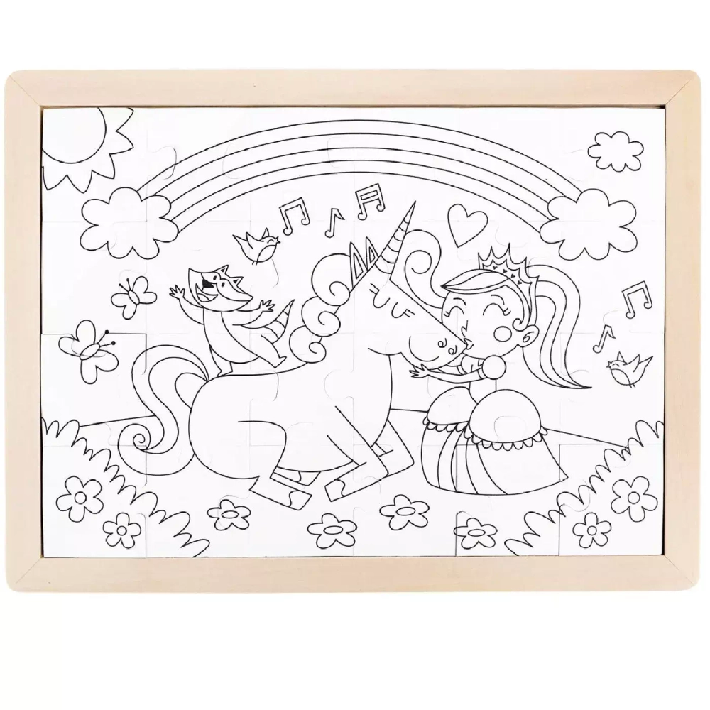 Пазл для детей "Единорог и принцесса - вместе навсегда", 2в1 (пазл и раскраска в рамке), серия "Умняша"