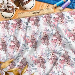 Ткань шелк Армани цветущие ветви вишни на белом фоне