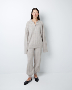 Поло объемного кроя из смесового кашемира серо-бежевый