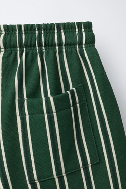 ZARA ШОРТЫ ИЗ МЯГКОЙ ТКАНИ В ПОЛОСКУ, ЗЕЛЕНЫЙ