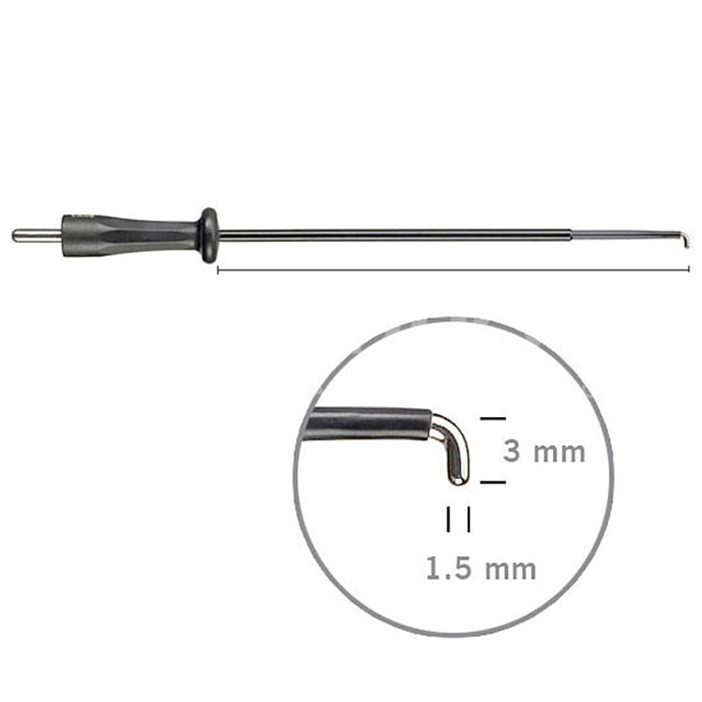 Электрод-пальпатор артроскопический изогнутый 90° BOWA 1,5x3 мм, прямой удлиненный стержень 193 мм, разъем 4 мм