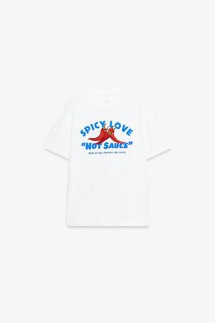 ZARA ФУТБОЛКА С ТЕКСТОВЫМ ПРИНТОМ, БЕЛЫЙ