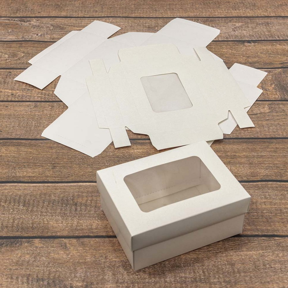 Коробка Для конфет сборная 16х12х7 см с окошком (Белый, Крафт)