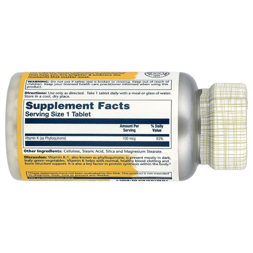 Solaray, витамин К, 100 мкг, 100 таблеток