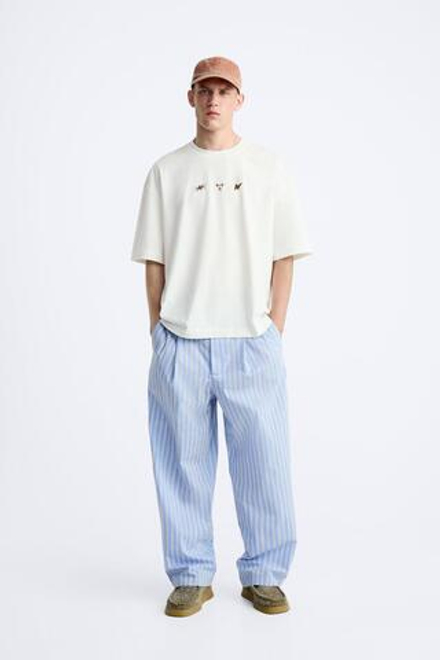 ZARA ФУТБОЛКА СВОБОДНОГО КРОЯ, ЖЕЛТОВАТО-БЕЛЫЙ