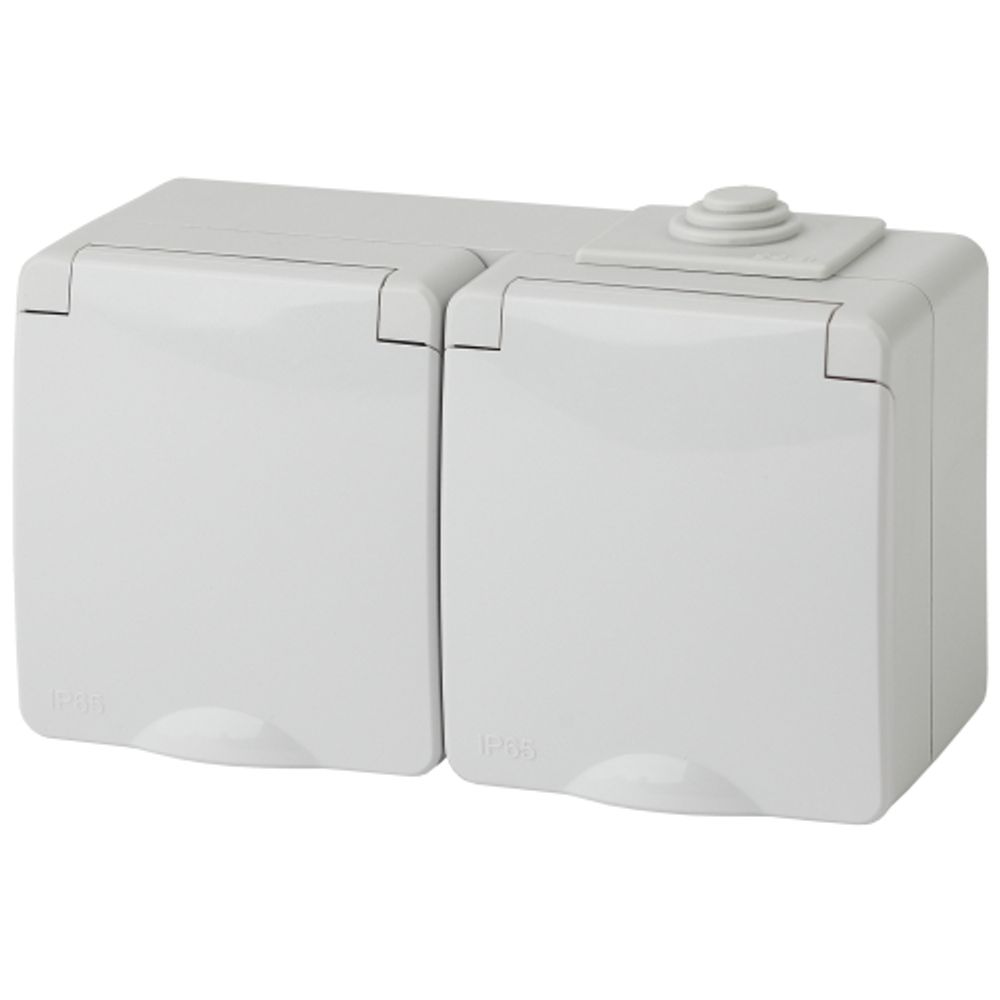 11-2603-03 ЭРА Розетка 2х2P+E гориз. IP65, 16A-250В, ОУ, серый | Эра Эксперт