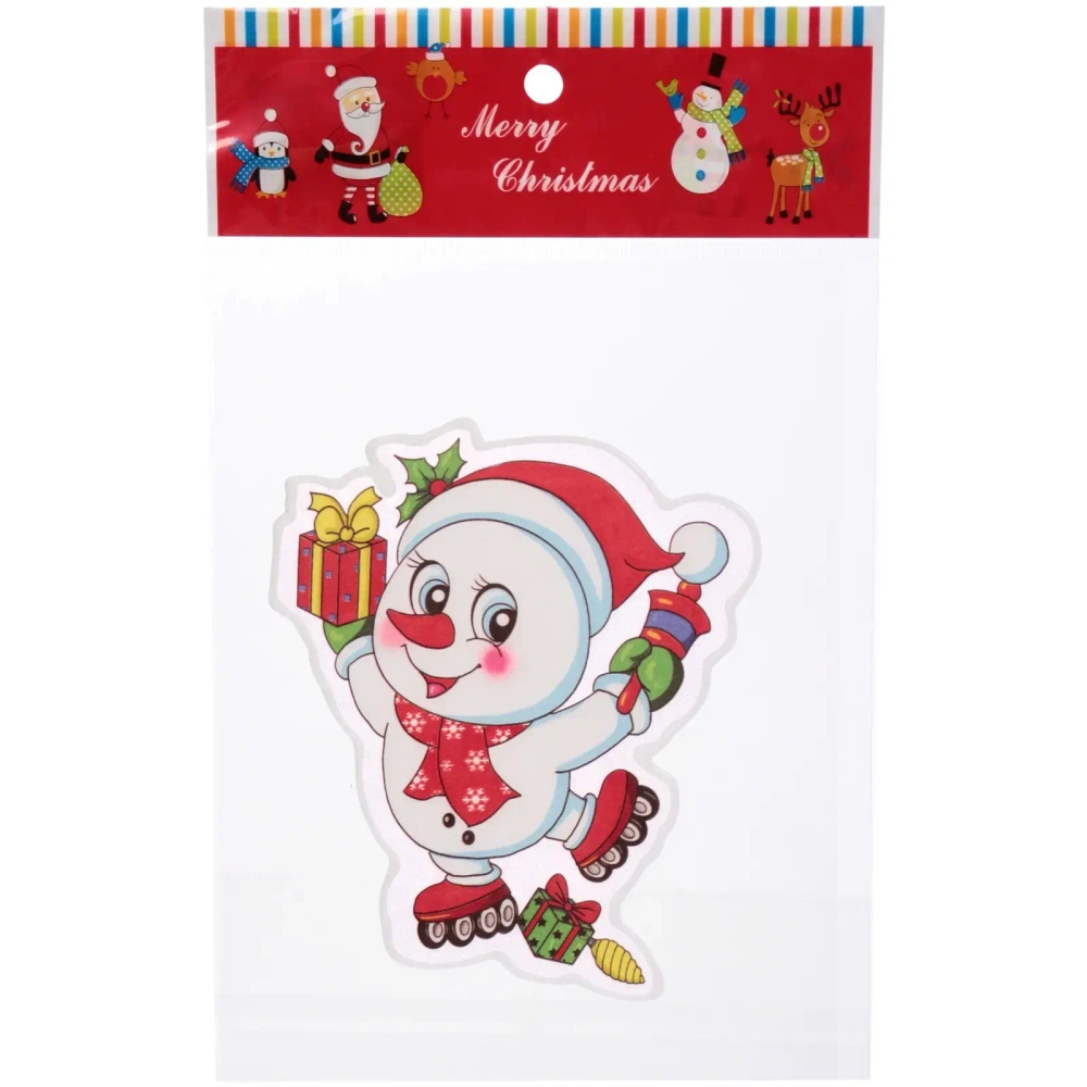 Наклейка на стекло «Снеговик на роликах» 15*20 см