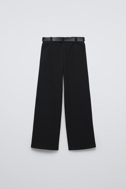 ZARA БРЮКИ ИЗ ТКАНИ ПИКЕ С РЕМНЕМ, ЧЕРНЫЙ