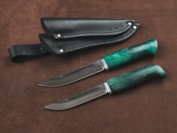 Спарка Финских ножей, сталь Х12МФ, рукоять зеленая стабилизированная карельская береза