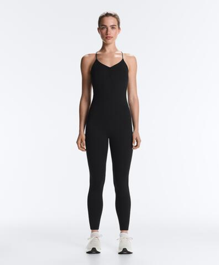 Oysho Длинный комбинезон Comfortlux с узлами, черный