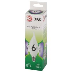 Лампа светодиодная ЭРА GREEN LINE LED BXS-6W-865-E14 GL 6Вт свеча на ветру холодный свет E14 | Лампы cветодиодные Свеча (B/C)