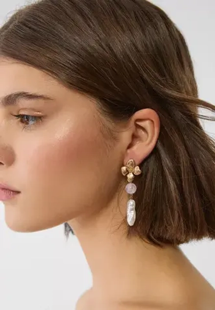 STRADIVARIUS Серьги с цветочными подвесками, розовый