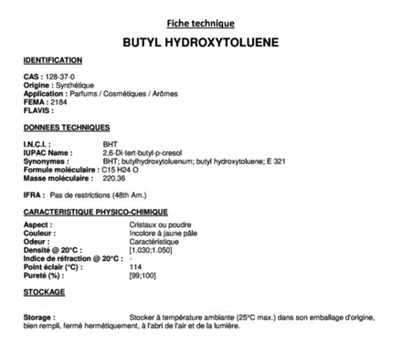 BHT BUTYL HYDROXYTOLUENE/ БУТИЛГИДРОКСИТОЛУОЛ CAS 128-37-0