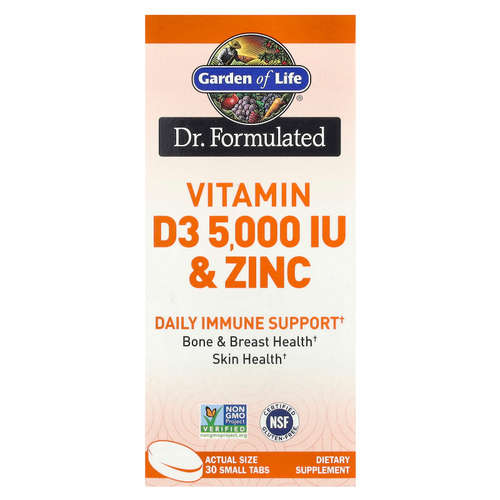 Garden of Life, Витамин D3 и цинк, 30 маленьких таблеток