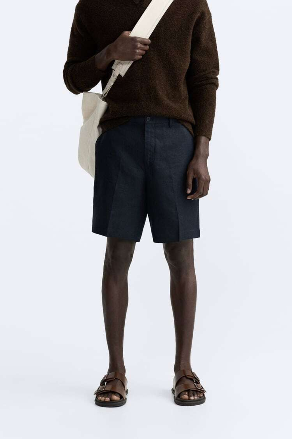 ZARA ШОРТЫ ИЗ 100% ЛЬНА, МОРСКОЙ СИНИЙ