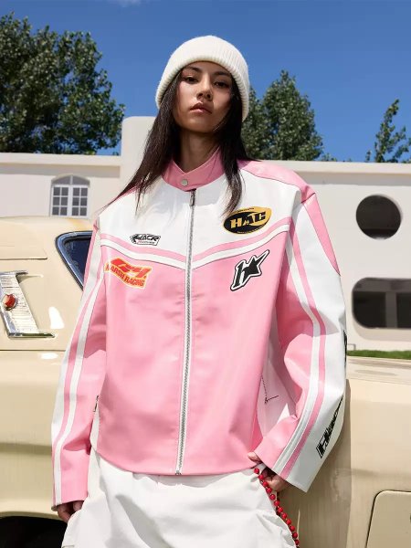 Кожаная куртка HARSHandCRUEL Pink Leather Racing Jacket