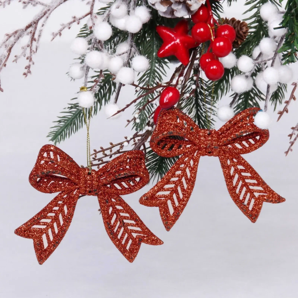 Подвески в блёсках «Сказочные бантики» 9*11 см (набор 2 шт), Красный