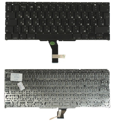 Клавиатура для ноутбука Apple MacBook Air 11" A1370, A1465 Series (Г-образный Enter. Черная, без рамки)