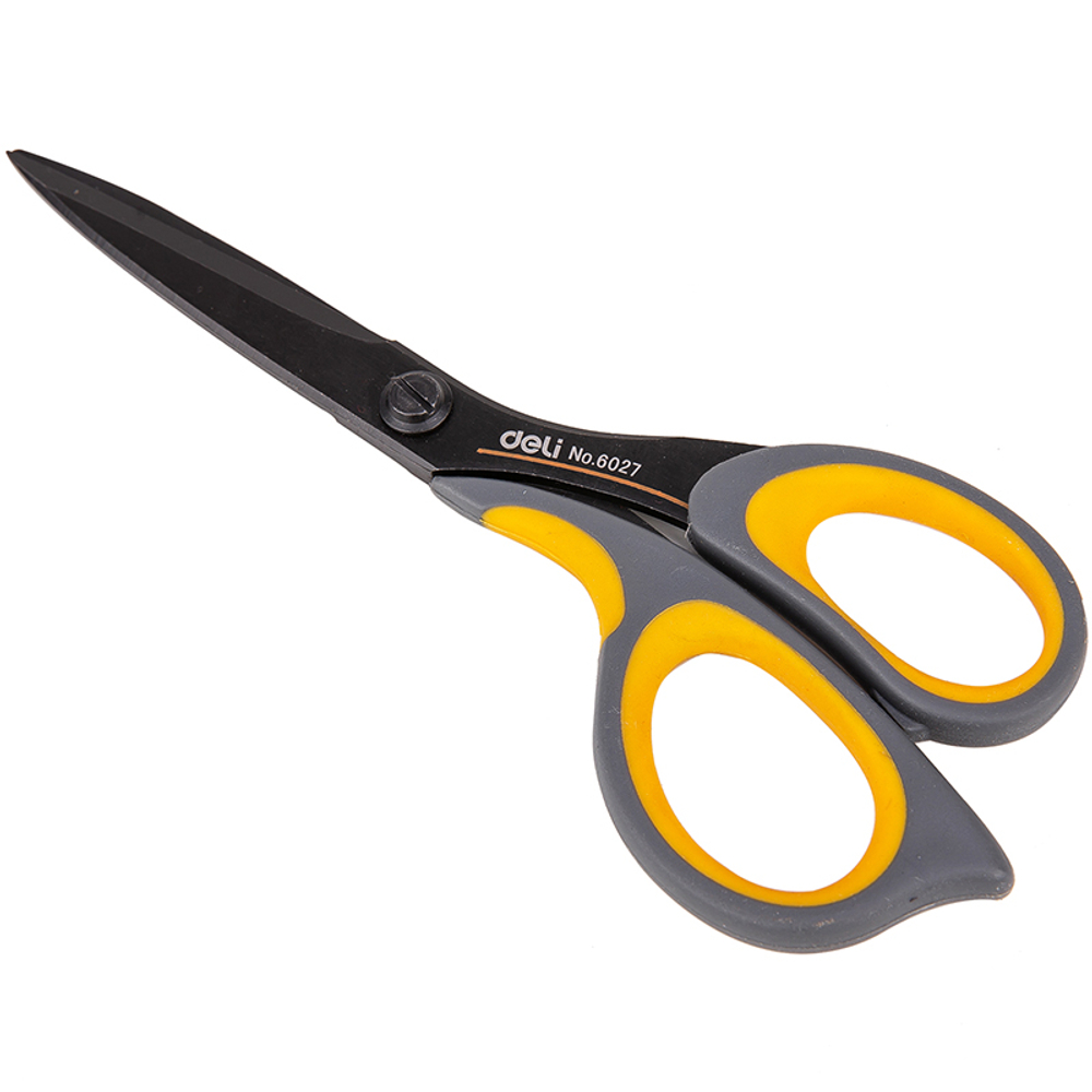 Ножницы DELI, 175 мм, прорезиненные ручки, в футляре
