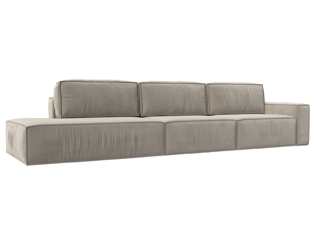 Диван прямой Прага Модерн Лонг подлокотник справа, Бежевый, Микровельвет, 121745