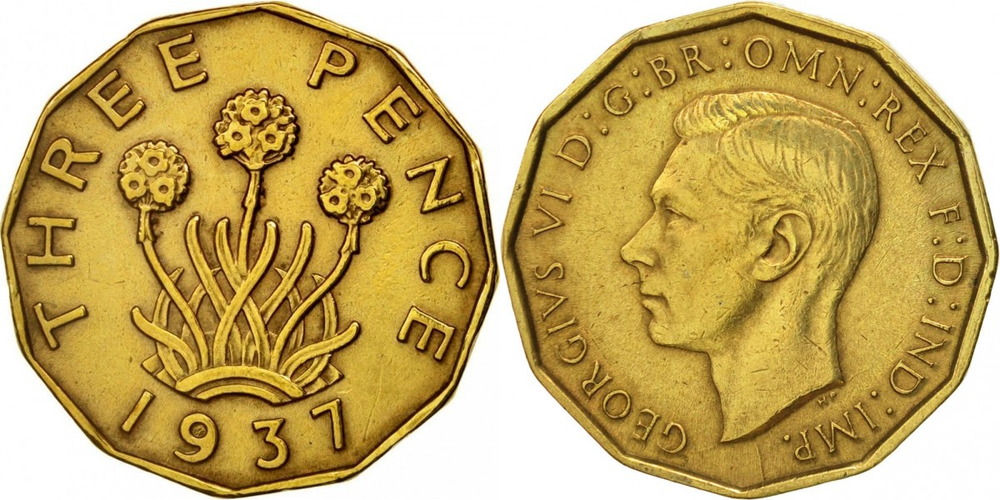 Великобритания 3 пенса, 1937-1948 Король Георг VI XF