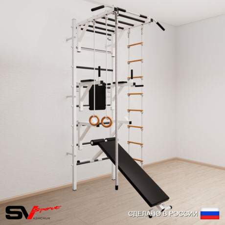 Шведская стенка Sv Sport усиленная 627 (Турник рукоход/Брусья/Стойка/Скамья/Канат/Кольца/Лестница)