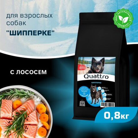 Корм сухой для взрослых собак породы Шипперке, с лососем, 800 гр, QUATTRO