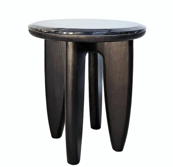 Журнальный столик SC-12, Ø50х48 см, черный мрамор, дерево