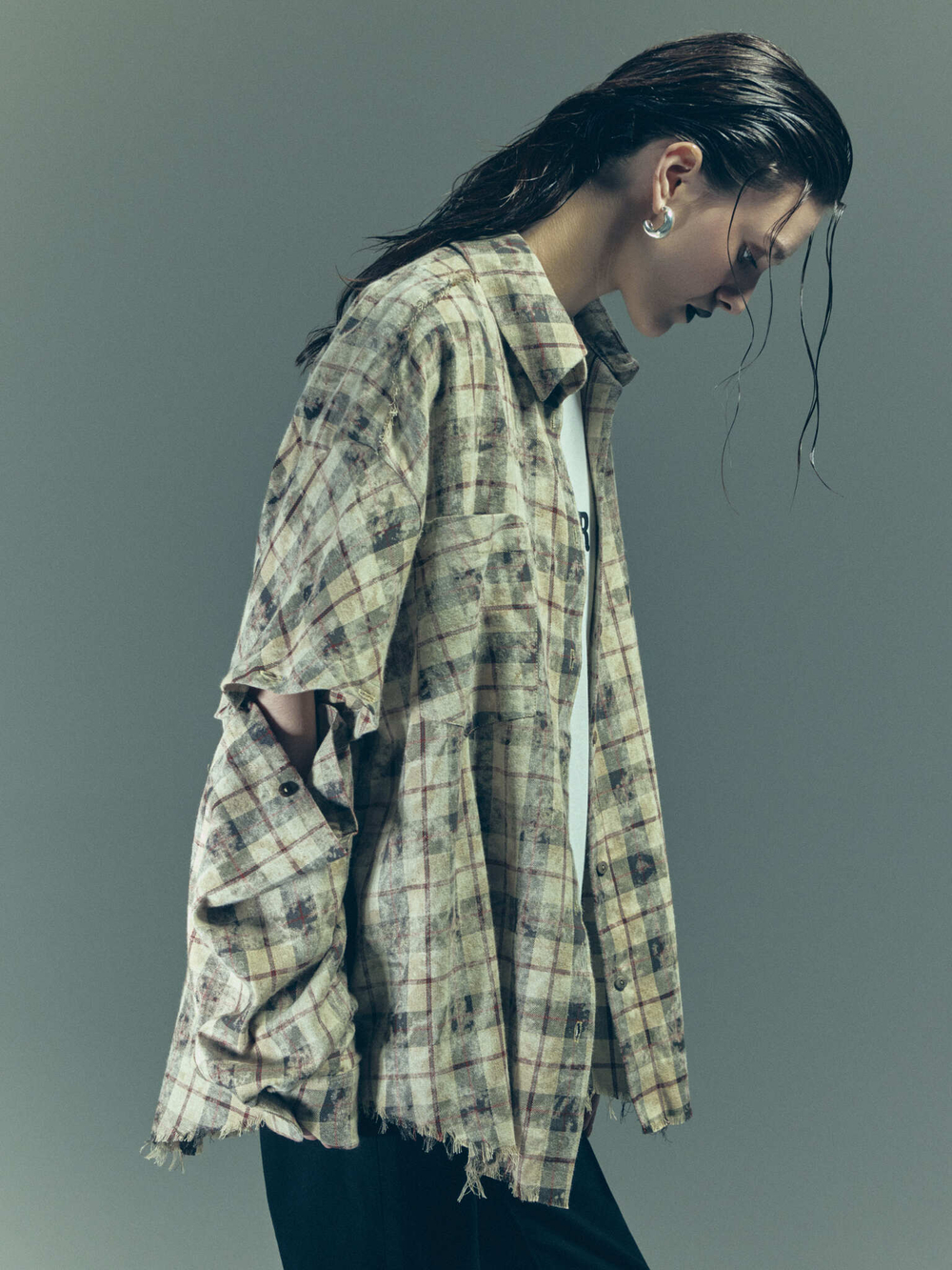 Рубашка Grunge с отстегивающимися рукавами, бежево-черная