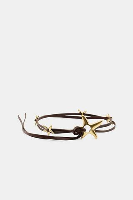 ZARA КОЖАНЫЙ РЕМЕНЬ С ДВУМЯ РЯДАМИ ЗВЕЗД, КОРИЧНЕВЫЙ