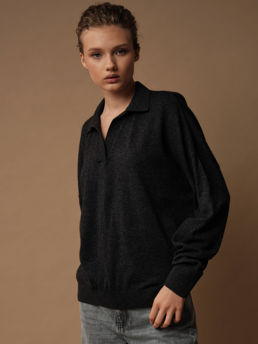 J0461-8101 Джемпер-поло женский, темно-серый dbr