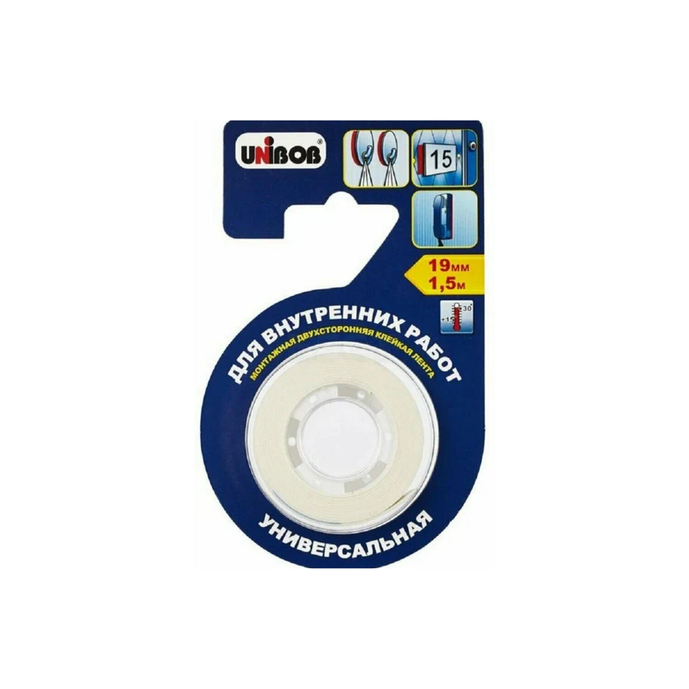 Скотч двухсторонный UNIBOB 19мм х 1,5м д/внутренних работ (пена)