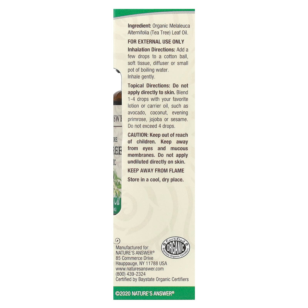 Nature's Answer, 100% чистое органическое эфирное масло, чайное дерево, 15 мл (0,5 жидк. унц.)