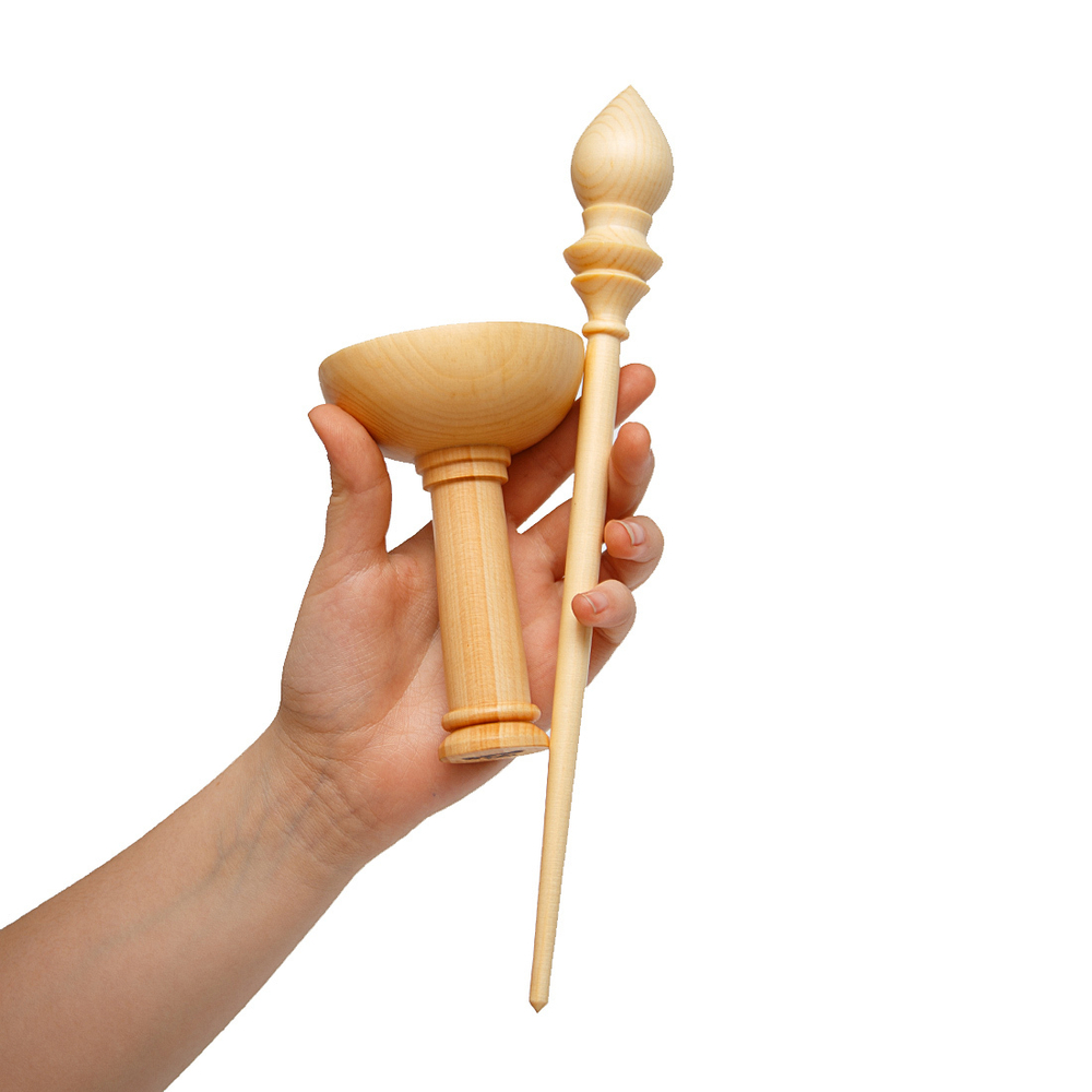 Деревянное веретено для прядения с основанием для ног из древесины вяза (карагач). Art of Siberia. B40