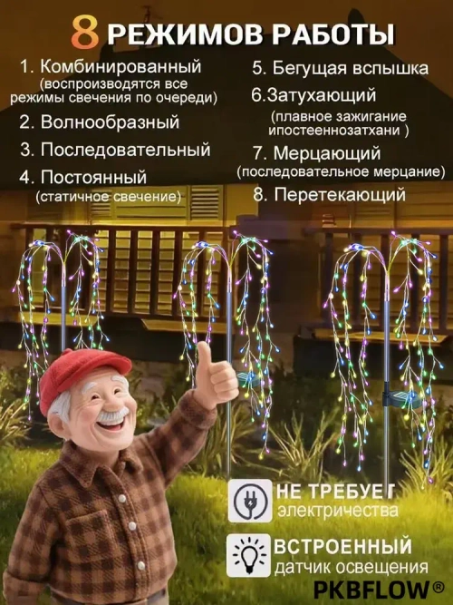 PKBFLOW Светильник садовый на солнечной батарее Ива,2 шт,множество цветов