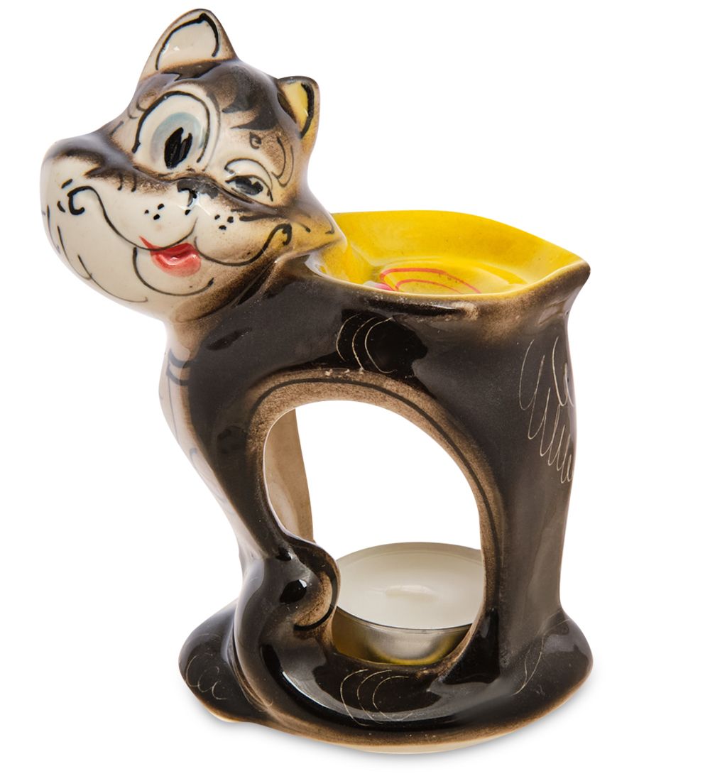 ГЛ- 051 Арома-подсвечник «Кот» (Гжельский фарфор)