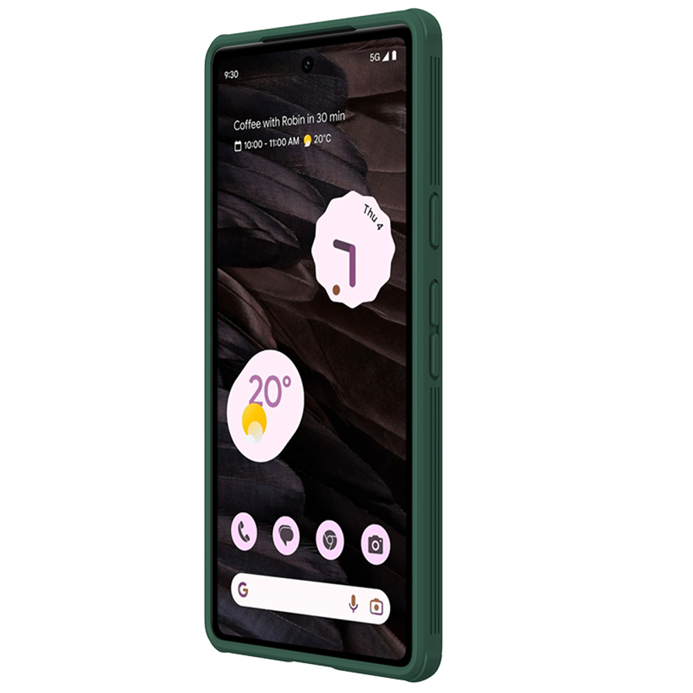 Чехол зеленого цвета на смартфон Google Pixel 7A от Nillkin, серия CamShield Pro, сдвижная шторка для защиты камеры